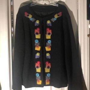 Black (multi-color accent colors) blazer, great for office and evening wear.